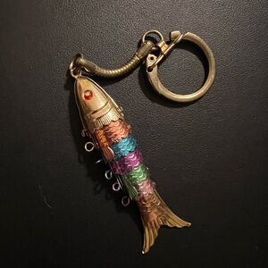 Vintage💥SOLD OUT💥Articulated Fish Keychain Gold Tone and Multicolored